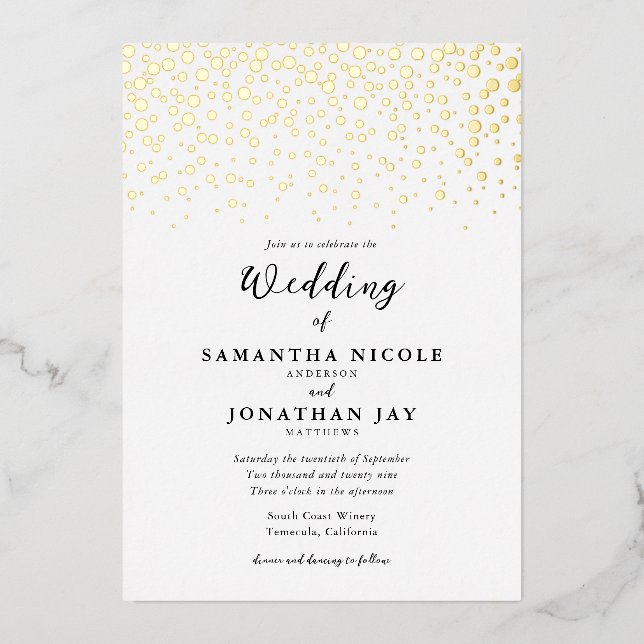 Simple Elegant Confetti Wedding Gold Foil Invitation (Front)