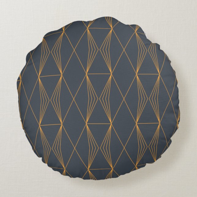 Simple, elegant, cool, trendy line graphic pattern round pillow (Back)