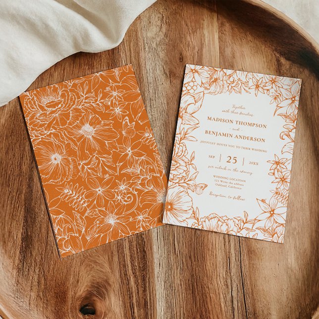 Simple Elegant Copper Floral Garden Wedding Invitation (Creator Uploaded)