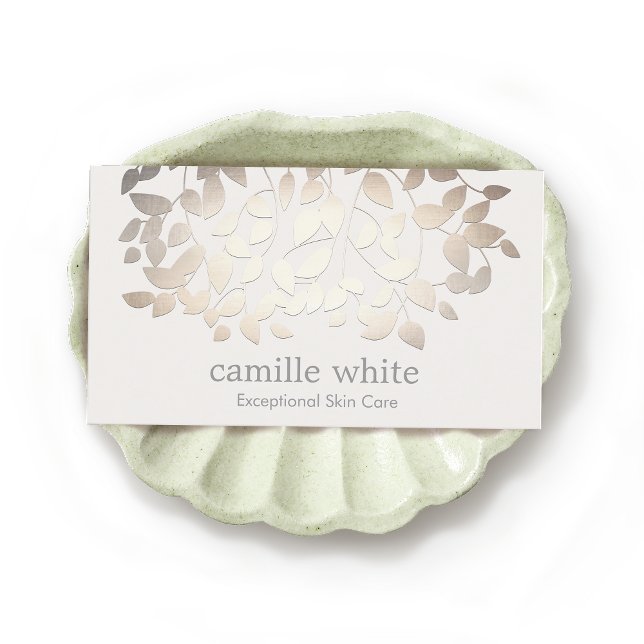 Simple Elegant Cosmetology Faux Gold Leaves Spa Business Card (Creator Uploaded)