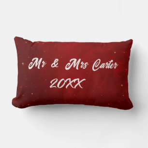 Simple Elegant Couple 1st Christmas Crimson Lumbar Pillow