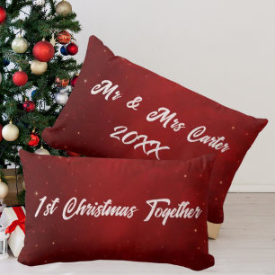 Simple Elegant Couple 1st Christmas Crimson Lumbar Pillow