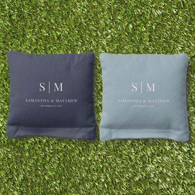 Simple Elegant Couple Initials Wedding Cornhole Bags (Grass)
