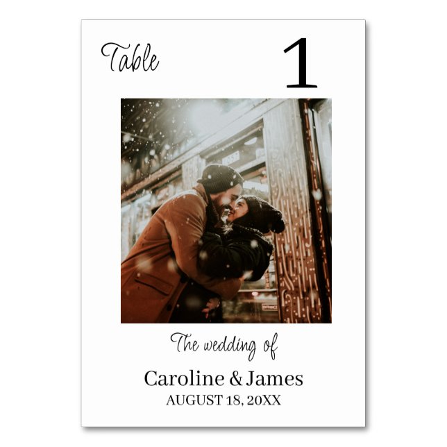 Simple Elegant Couple Lovely Moments Photo Wedding Table Number (Front)