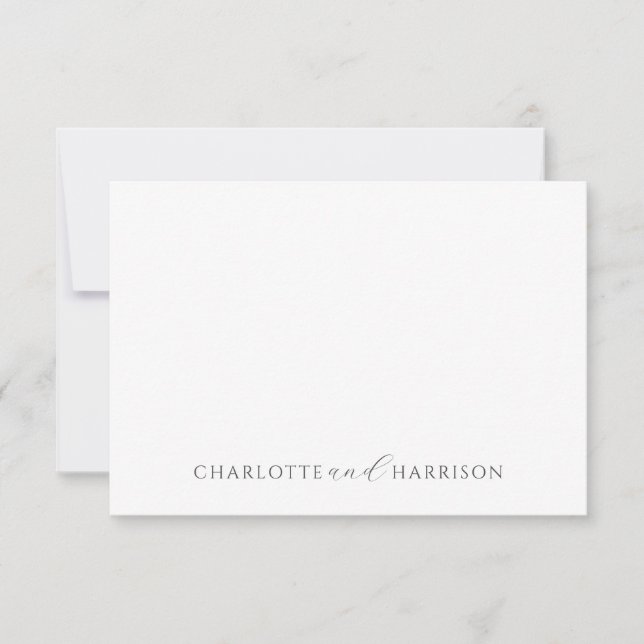 Simple Elegant Couple Names Monogram Note Card (Front)