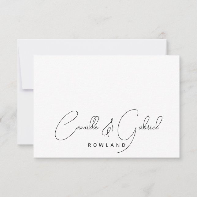 Simple Elegant Couple Names Script Monogram Note Card (Front)