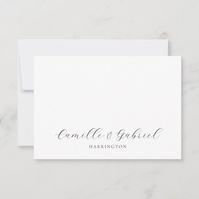 Simple Elegant Couple Names Script Monogram Note Card (Front)