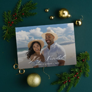 Simple Elegant Couple Photo Feliz Navidad Card