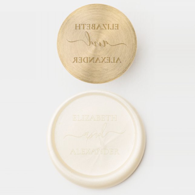 Simple Elegant Couple's Names Wedding Wax Seal Stamp (Stamped)