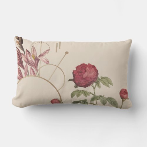 Simple Elegant Cream  Burgundy Cottage Floral Lumbar Pillow