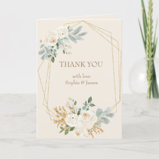Simple Elegant Cream Gold Floral Frame Wedding Thank You Card