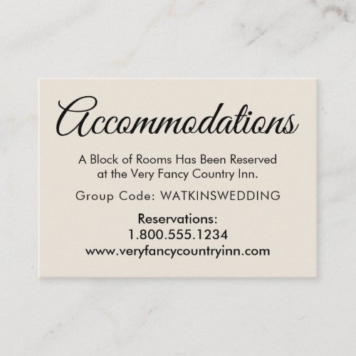 Simple Elegant Cream Wedding Accommodations Enclosure Card