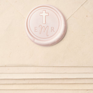 Simple Elegant Cross and Three-Initial Monogram Wax Seal Sticker