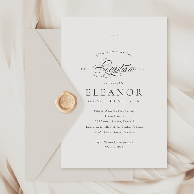 Simple Elegant Cross Calligraphy Baptism Invitation (Creator Uploaded)