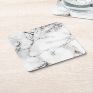 Simple elegant custom add your name marble stone square paper coaster