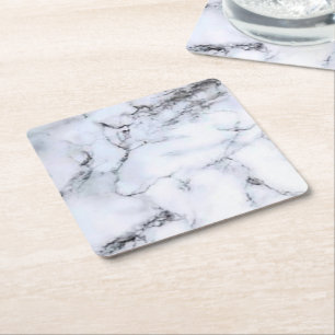 Simple elegant custom add your name marble   stone square paper coaster