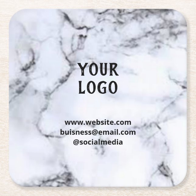 Simple elegant custom add your name marble   stone square paper coaster (Front)