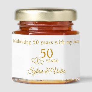 Simple Elegant Custom Golden 50th Anniversary Honey Jar Favors