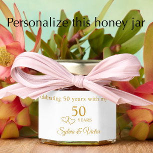 Simple Elegant Custom Golden 50th Anniversary Honey Jar Favors