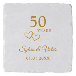 Simple Elegant Custom Golden 50th Anniversary Trivet