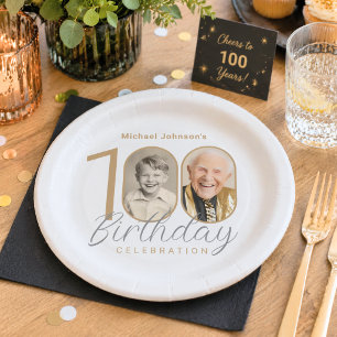 Simple Elegant Custom Photo 100th Birthday  Paper Plates