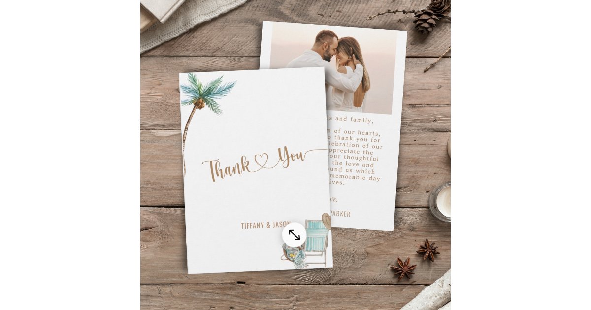 Simple Elegant Custom Photo Beach Wedding Thank You Card | Zazzle