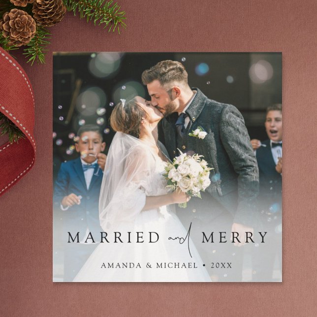 Simple Elegant Custom Photo Newlyweds Christmas Holiday Card (Creator Uploaded)