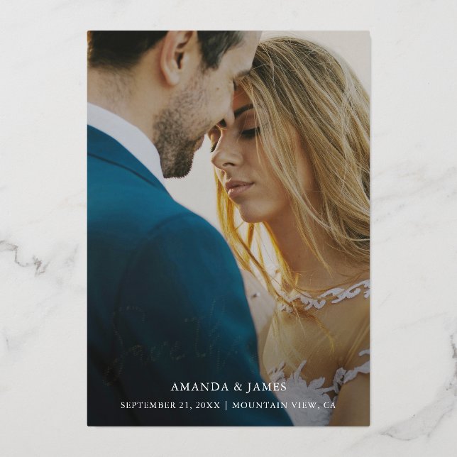 Simple Elegant Custom Save the Date Gold Foil Invitation (Front)