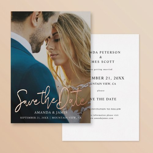 Simple Elegant Custom Save the Date Rose Gold Foil Invitation