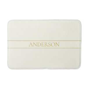 Simple Elegant Customizable Text Gold Off White Bath Mat
