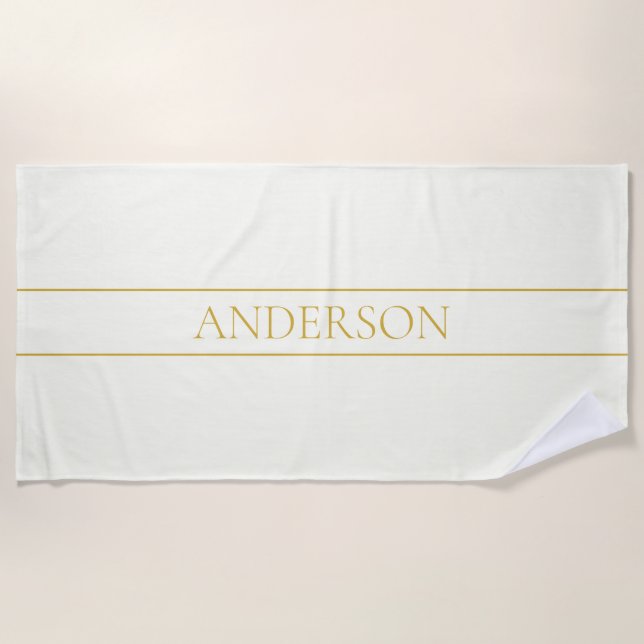 Simple Elegant Customizable Text | Gold Off White Beach Towel (Front)