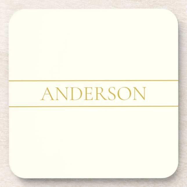 Simple Elegant Customizable Text | Gold Off White Beverage Coaster (Front)