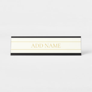 Simple Elegant Customizable Text   Gold Off White Desk Name Plate