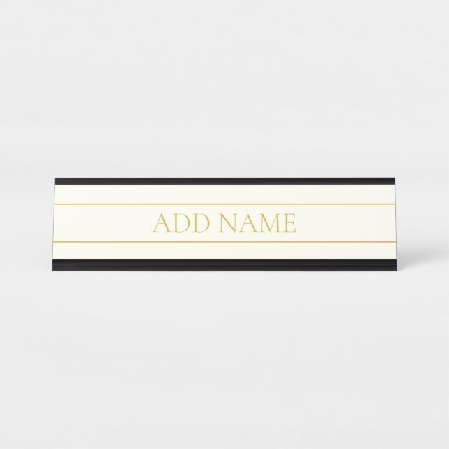 Simple Elegant Customizable Text | Gold Off White Desk Name Plate (Front)