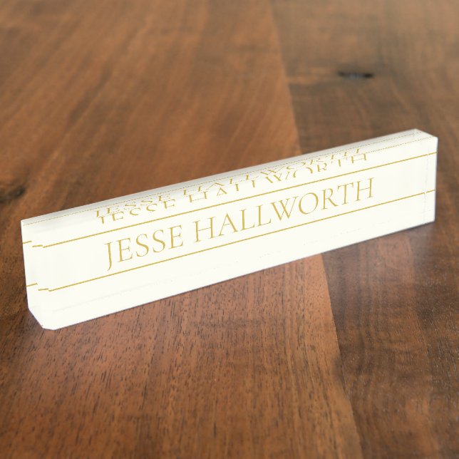 Simple Elegant Customizable Text | Gold Off White Desk Name Plate (Side)