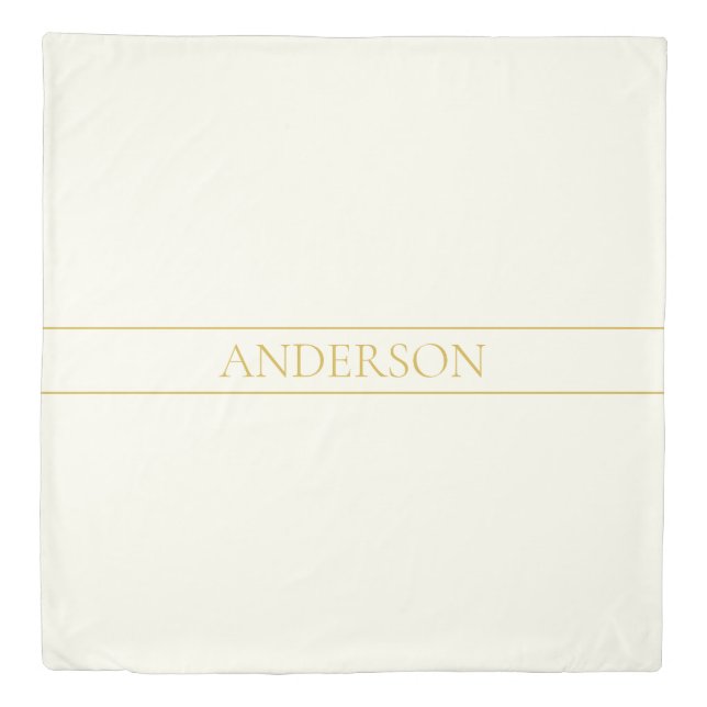Simple Elegant Customizable Text | Gold Off White Duvet Cover (Front)