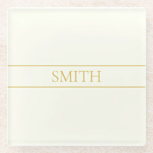 Simple Elegant Customizable Text   Gold Off White Glass Coaster
