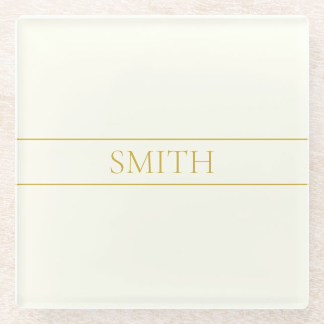Simple Elegant Customizable Text | Gold Off White Glass Coaster (Front)