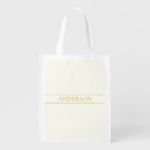 Simple Elegant Customizable Text Gold Off White Grocery Bag