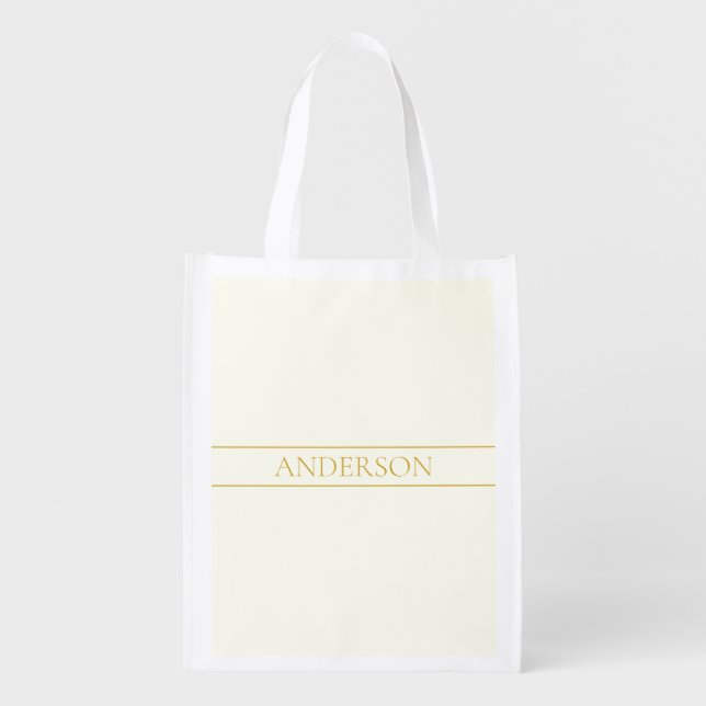 Simple Elegant Customizable Text | Gold Off White Grocery Bag (Front)