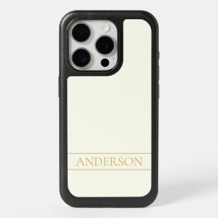 Simple Elegant Customizable Text Gold Off White iPhone 15 Pro Case