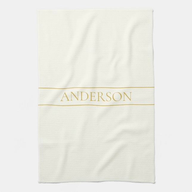 Simple Elegant Customizable Text | Gold Off White Kitchen Towel (Vertical)