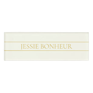 Simple Elegant Customizable Text   Gold Off White Name Tag
