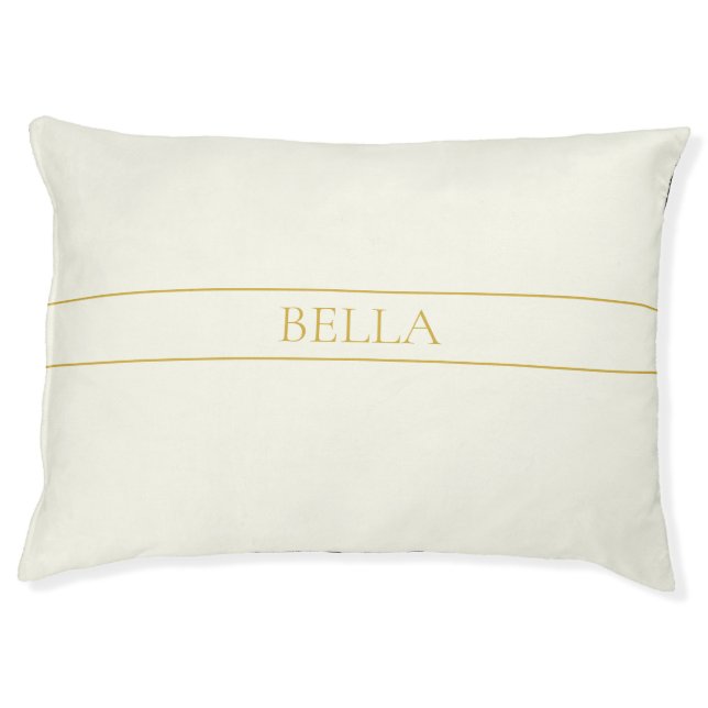Simple Elegant Customizable Text | Gold Off White Pet Bed (Front)