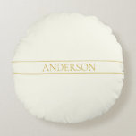 Simple Elegant Customizable Text | Gold Off White Round Pillow<br><div class="desc">Elegant customizable gold lettering,  edit as you like.</div>
