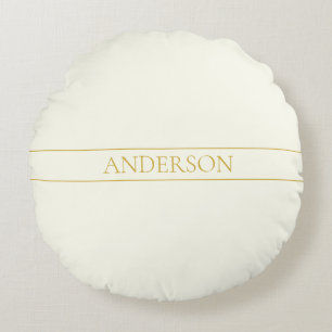 Simple Elegant Customizable Text   Gold Off White Round Pillow
