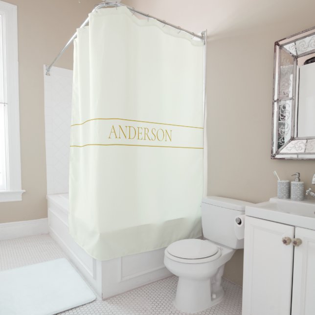 Simple Elegant Customizable Text | Gold Off White Shower Curtain (In Situ)