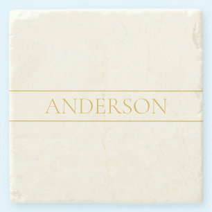 Simple Elegant Customizable Text   Gold Off White Stone Coaster