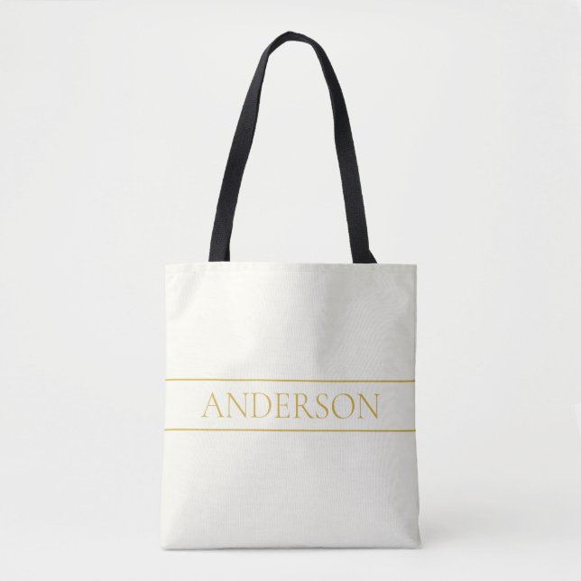 Simple Elegant Customizable Text | Gold Off White Tote Bag (Front)