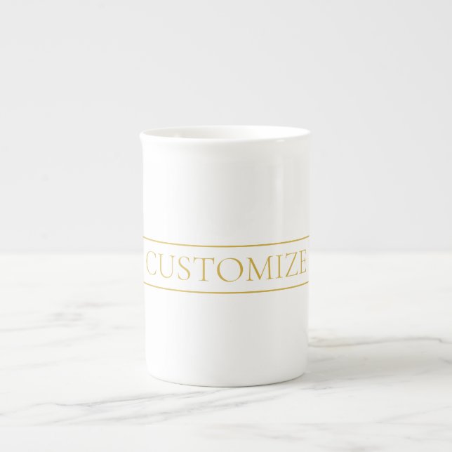 Simple Elegant Customizable Text | Gold & White Bone China Mug (Front)